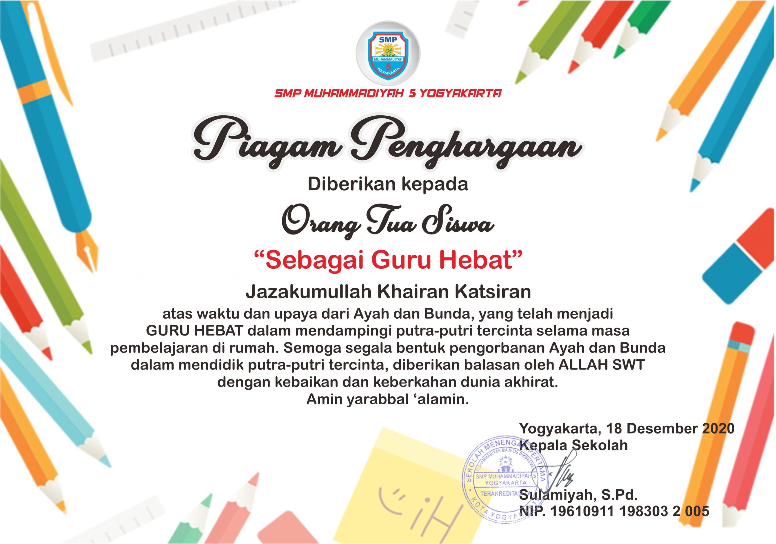 Bentuk Apresiasi Kepada Orang Tua Siswa