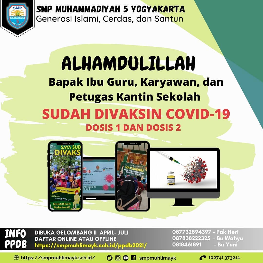 Guru Karyawan SMP Muhammadiyah 5 Yogyakarta jalani vaksin Covid-19 Tahap 1 dan 2 di Balai Kota Yogyakarta