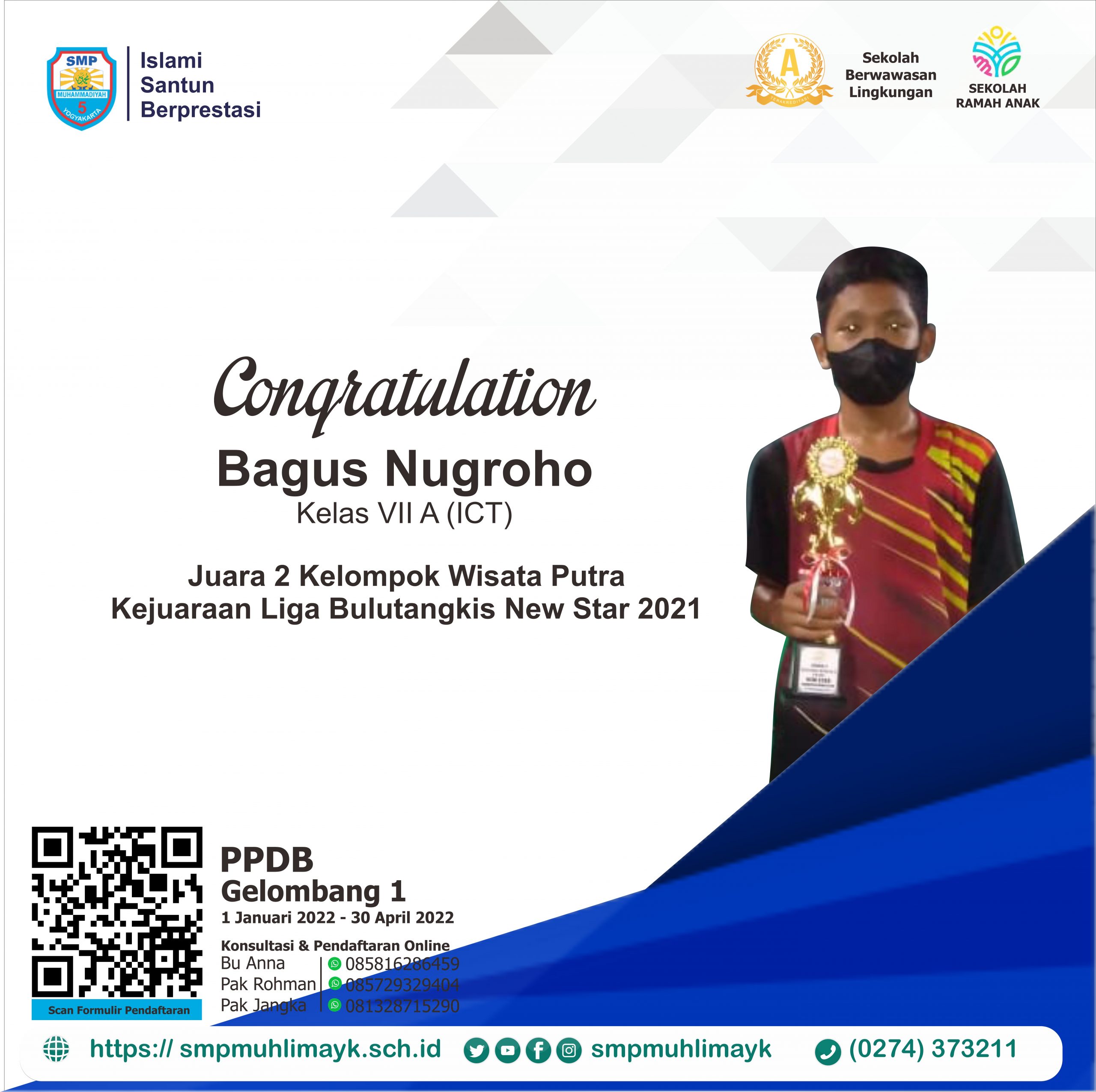 Alhamdulillah Prestasi kembali di raih oleh ananda Bagus Nugroho dari kelas 7A Kelas ICT, mendapatkan juara 2 kelompok wisata putra kejuaraan bulitangkis new star 2021  lanjutkan tradisi juara muma Alhamdulillah Prestasi kembali di raih oleh ananda Bagus Nugroho dari kelas 7A Kelas ICT, mendapatkan juara 2 kelompok wisata putra kejuaraan bulitangkis new star 2021  lanjutkan tradisi juara muma