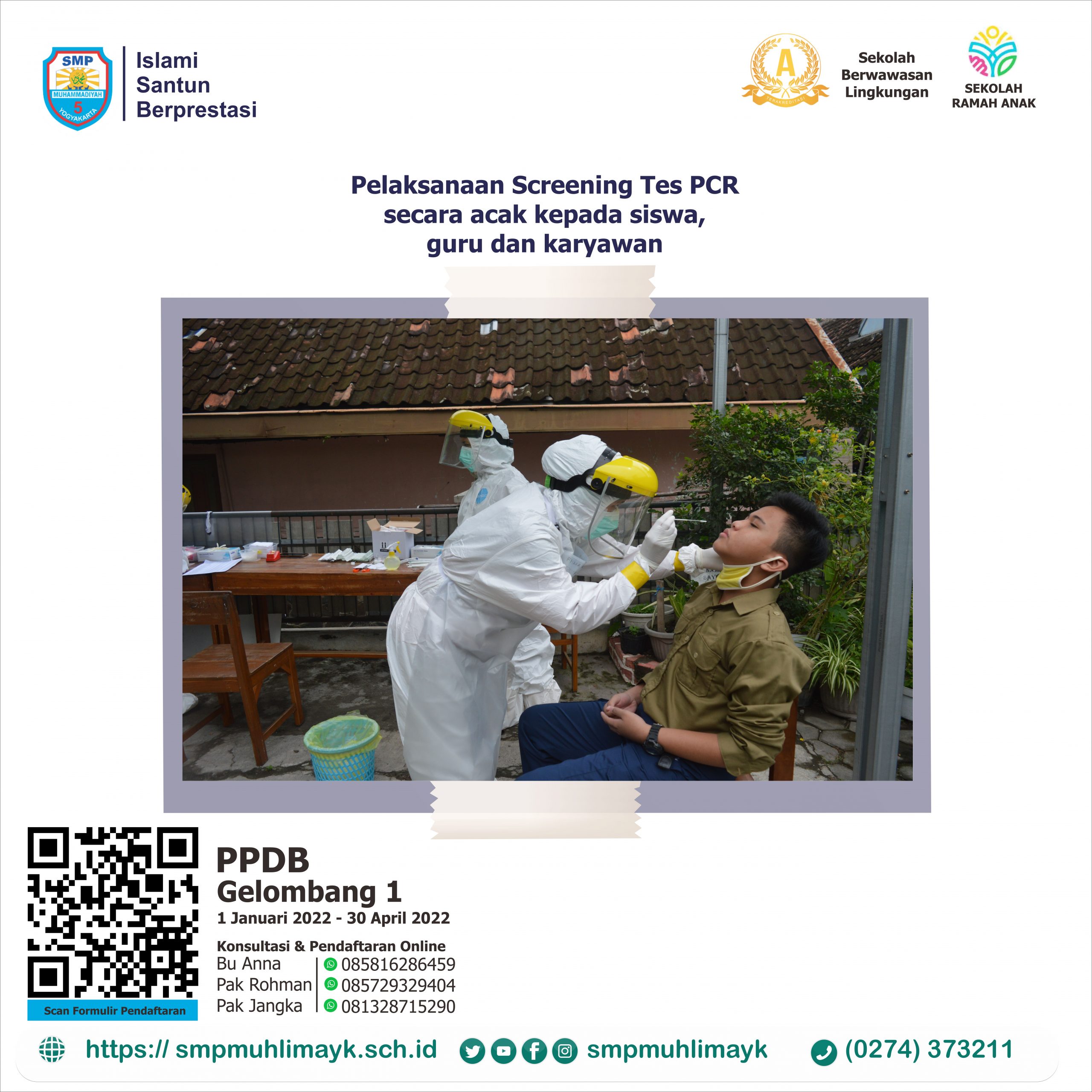 Screening Tes PCR Acak kepada guru, karyawan dan siswa SMP Muhammadiyah 5 Yogyakarta