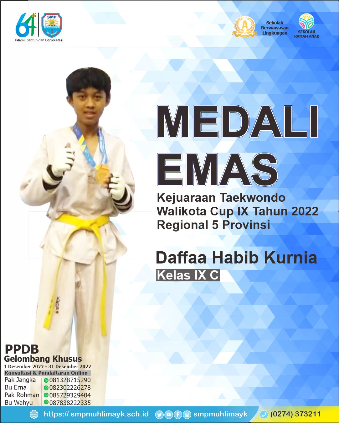 Medali Emas Kejuaraan Taekwondo Walikota Cup IX Tahun 2022 Regional 5 Provinsi