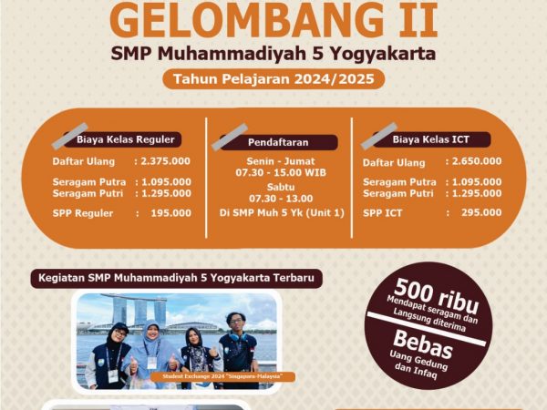 Rincian Biaya Pendidikan SMP Muhammadiyah 5 Yogyakarta Tahun Pelajaran 2024/2025