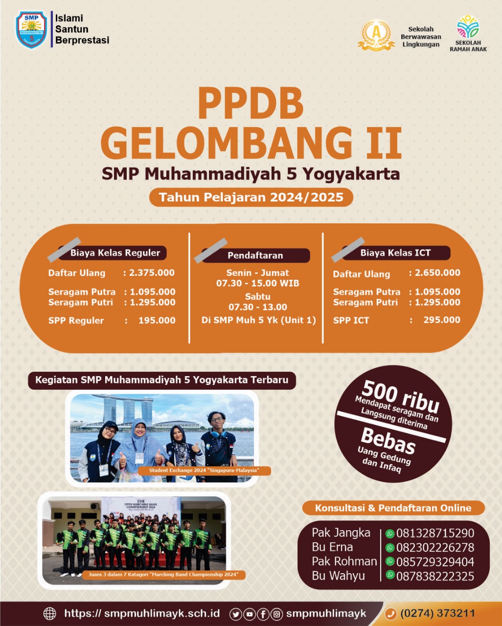 Rincian Biaya Pendidikan SMP Muhammadiyah 5 Yogyakarta Tahun Pelajaran 2024/2025