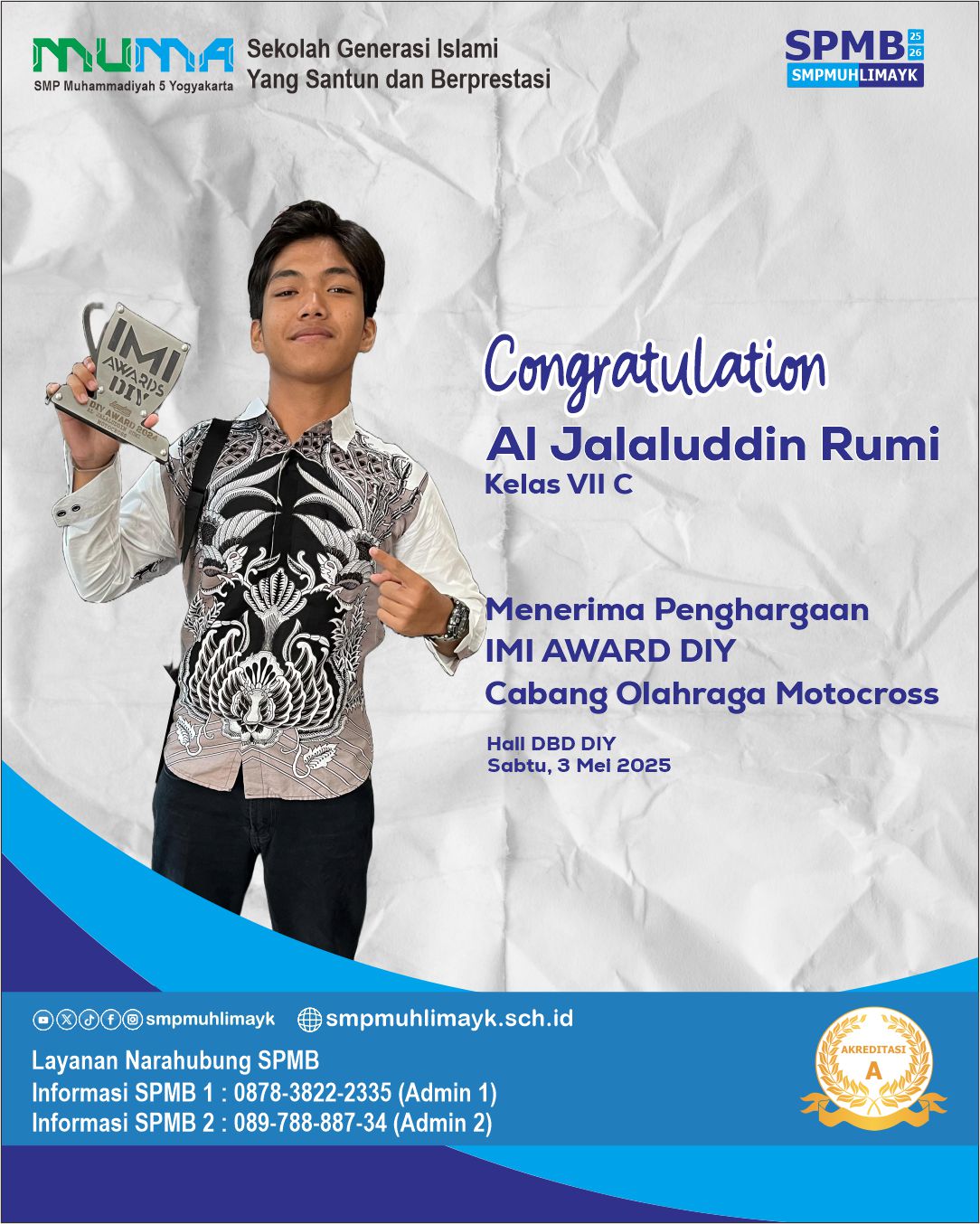 Menerima Penghargaan IMI Award DIY Cabang Olahraga Motocross