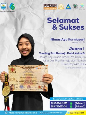 Juara 1 Tanding Pra Remaja Putri Kelas B dalam Kejuaraan Antar Pra Usia Dini, Usia Dini Pra Remaja dan Remaja Piala Raja #2 2024 Juara 1 Tanding Pra Remaja Putri Kelas B dalam Kejuaraan Antar Pra Usia Dini, Usia Dini Pra Remaja dan Remaja Piala Raja #2 2024
