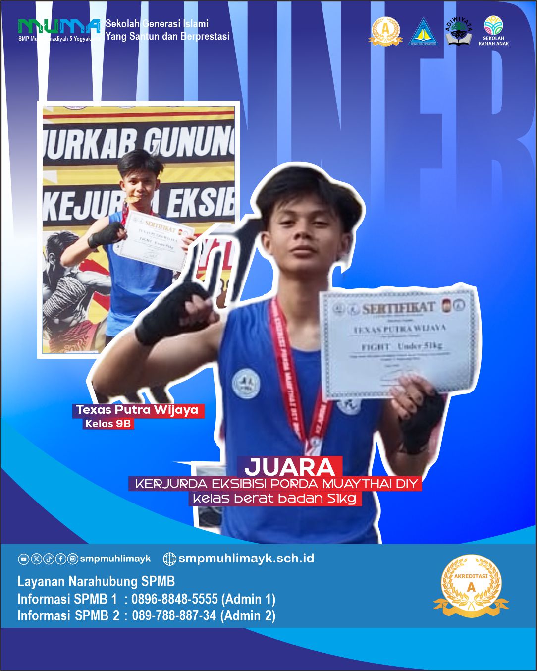 Juara dalam Kejurda Eksibisi Porda Muathai DIY Kelas Berat Badan 51 kg Juara dalam Kejurda Eksibisi Porda Muathai DIY Kelas Berat Badan 51 kg